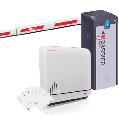 Official MAG Xclone access-control reader, cards and barrier gate